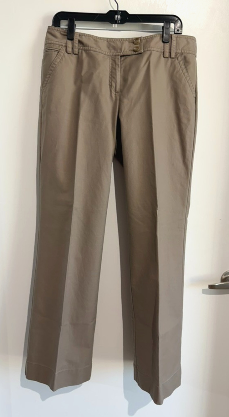 Ann Taylor Lindsay Stretch Pants Taupe Beige Cotton Career Business Size 10